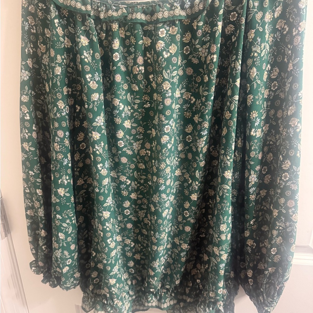 Max Edition Green Floral Ruffled Peasant Top - Picture 2 of 4